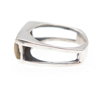 925 Sterling Silver Vintage Real MOP Modernist Oxidized Ring Size 7