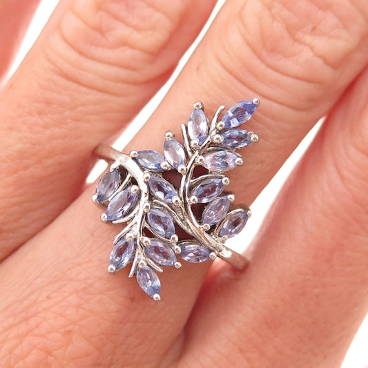 Chuck Clemency Sterling Silver Real Marquise-Cut Tanzanite Floral Ring Size 8