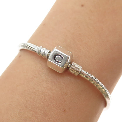 CHAMILIA 925 Sterling Silver Letter C Clip Bead Snake Link Bracelet 7.25"