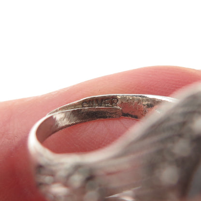 925 Sterling Silver Antique Art Deco Real Carnelian Adjustable Ring Size 6.75
