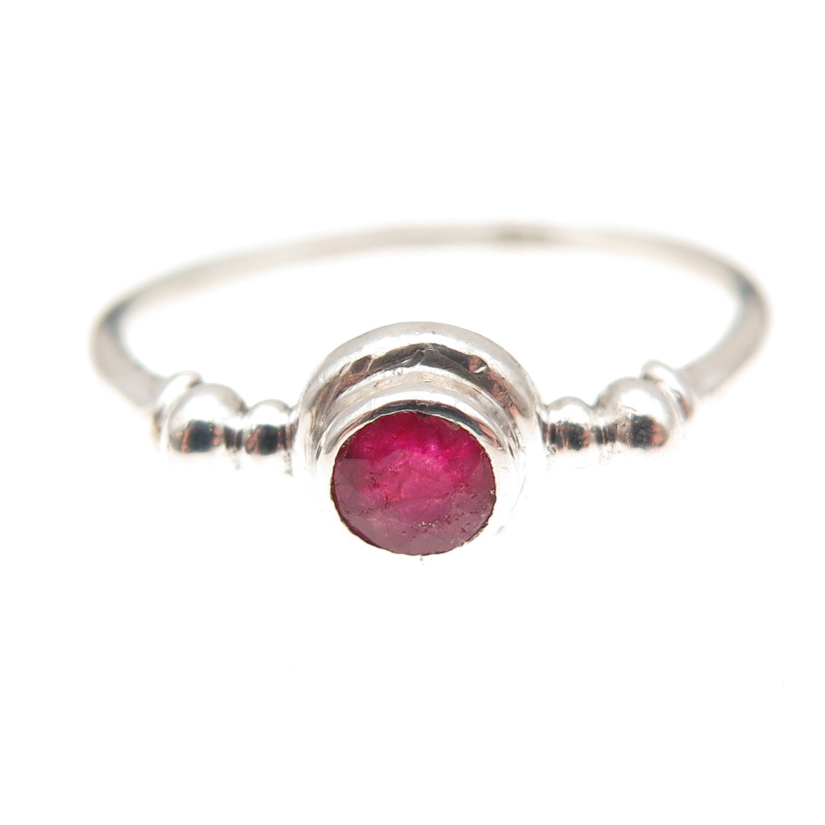 925 Sterling Silver Vintage Real Round-Cut Ruby Ring Size 8