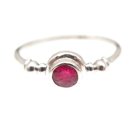 925 Sterling Silver Vintage Real Round-Cut Ruby Ring Size 8