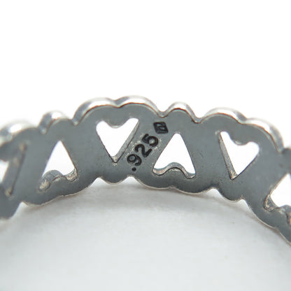 925 Sterling Silver Vintage Heart All Around Band Oxidized Ring Size 8