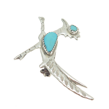 LAMBERT LIVINGSTON NAVAJO Sterling Vintage Southwestern Turquoise Roadrunner Pin