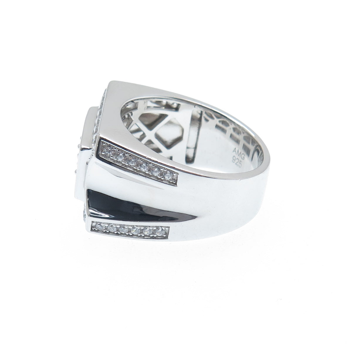 925 Sterling Silver Round-Cut Shaped C Z Signet Ring Size 11.5