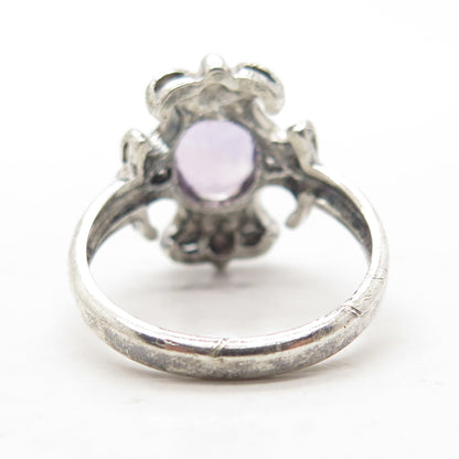 KABANA 925 Sterling Silver Vintage Real Amethyst Statement Ring Size 10.75