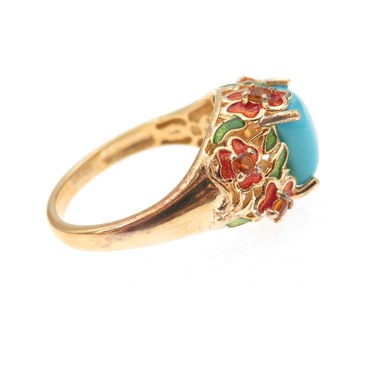 Chuck Clemency 925 Sterling Gold Plated Enamel Turquoise Citrine Ring Size 8.25