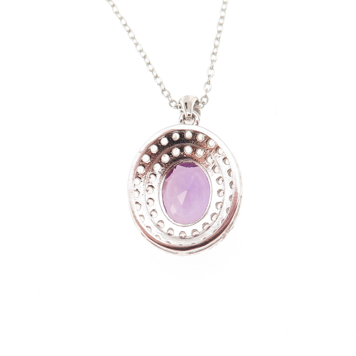 925 Sterling Silver Real Amethyst & White Topaz Cable Chain Necklace 18"