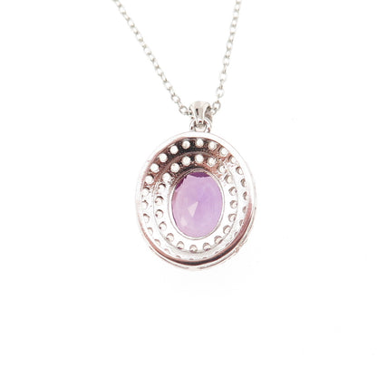 925 Sterling Silver Real Amethyst & White Topaz Cable Chain Necklace 18"