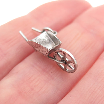925 Sterling Silver Antique Art Deco Wheeled Cart Movable 3D Mini Charm Pendant