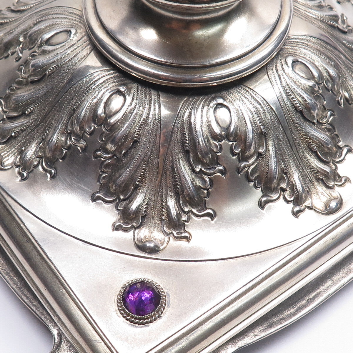 W.J. FEELEY CO. Sterling Silver Antique Amethyst Table Lamp / Candelabra Stand