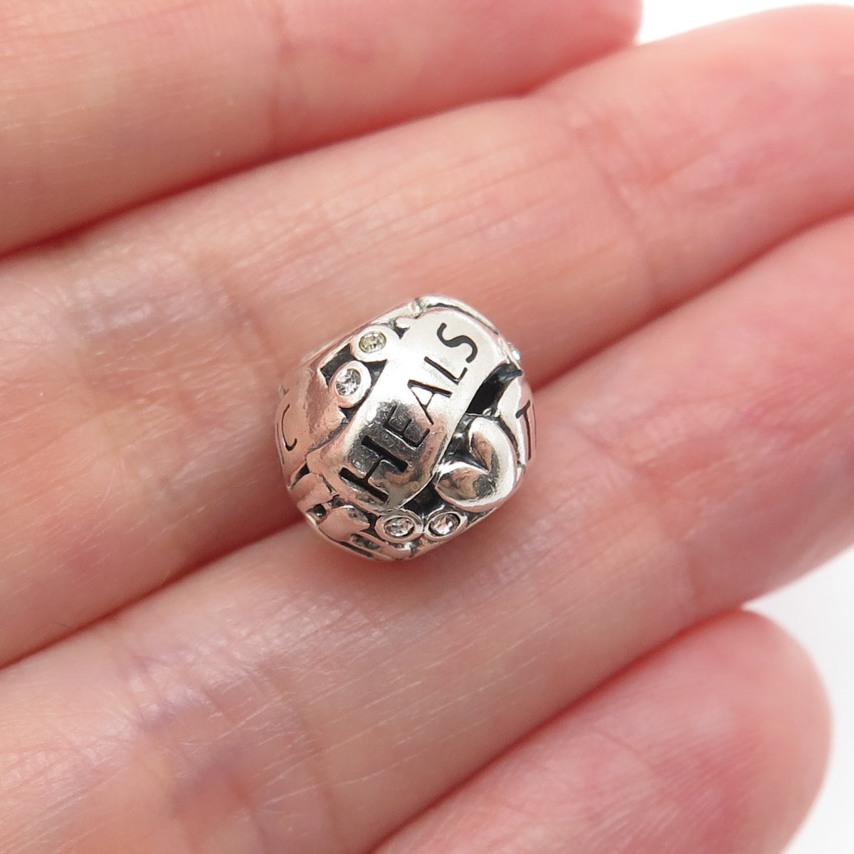 CHAMILIA 925 Sterling Silver Round-Cut C Z Music Heals The Soul Bead Charm