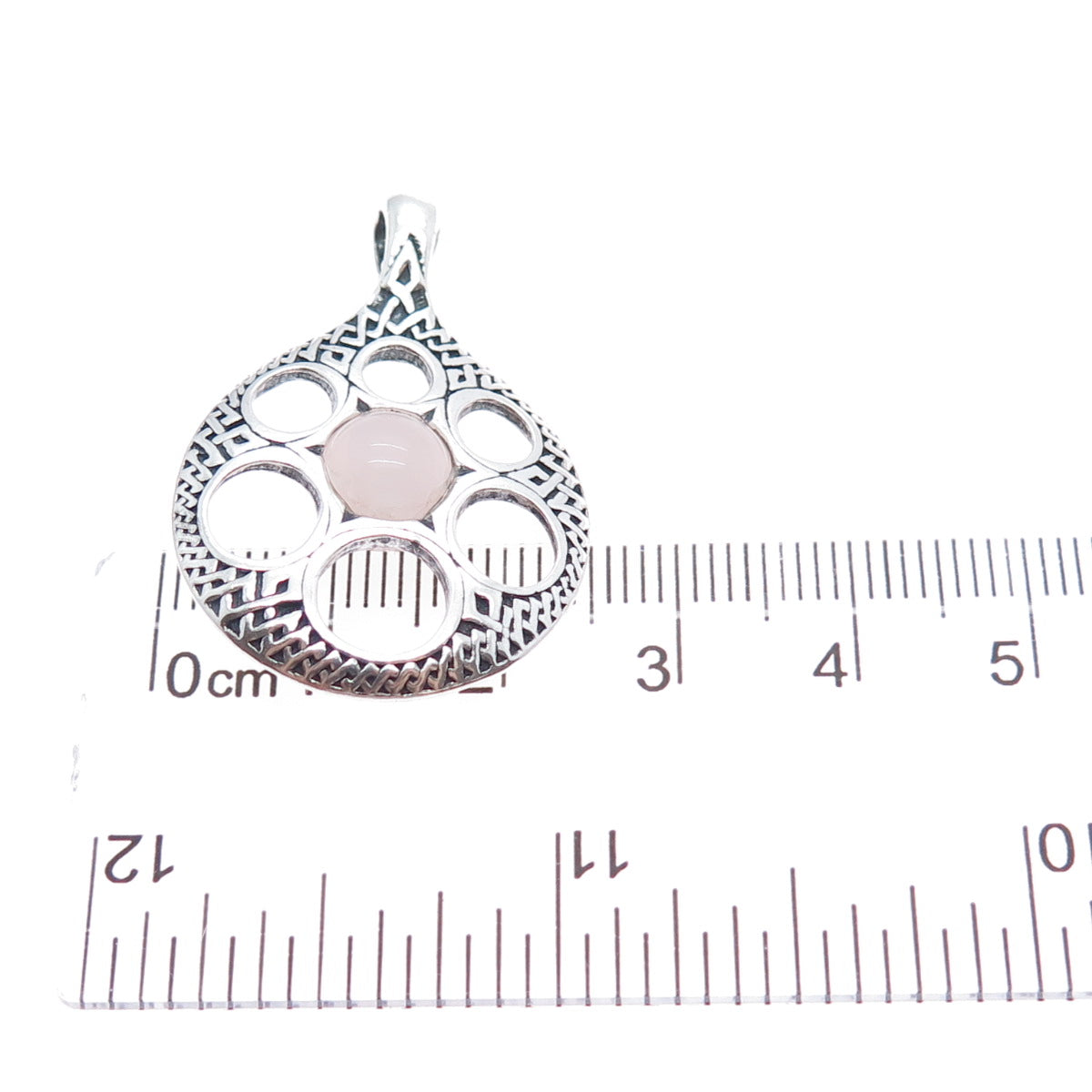AICC 925 Sterling Silver Vintage Real Rose Quartz Modernist Disc Charm Pendant