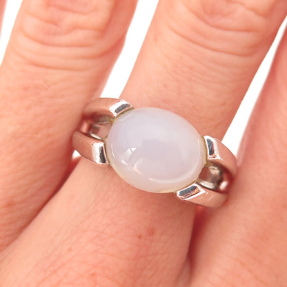 Chapal Zenray 925 Sterling Silver Vintage Real Chalcedony Modernist Ring Size 9