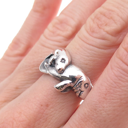 Kabana 925 Sterling Silver Vintage Sea Lion Couple Oxidized Ring Size 7