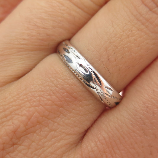 916 Silver Vintage European Diamond-Cut Oxidized Band Ring Size 7.5