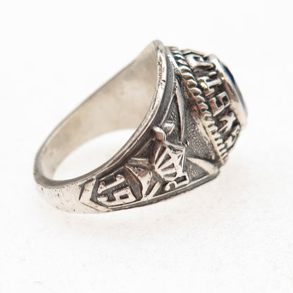 925 Sterling Vintage 1977 Lab-Created Sapphire St. Pius X School Ring Size 9.75