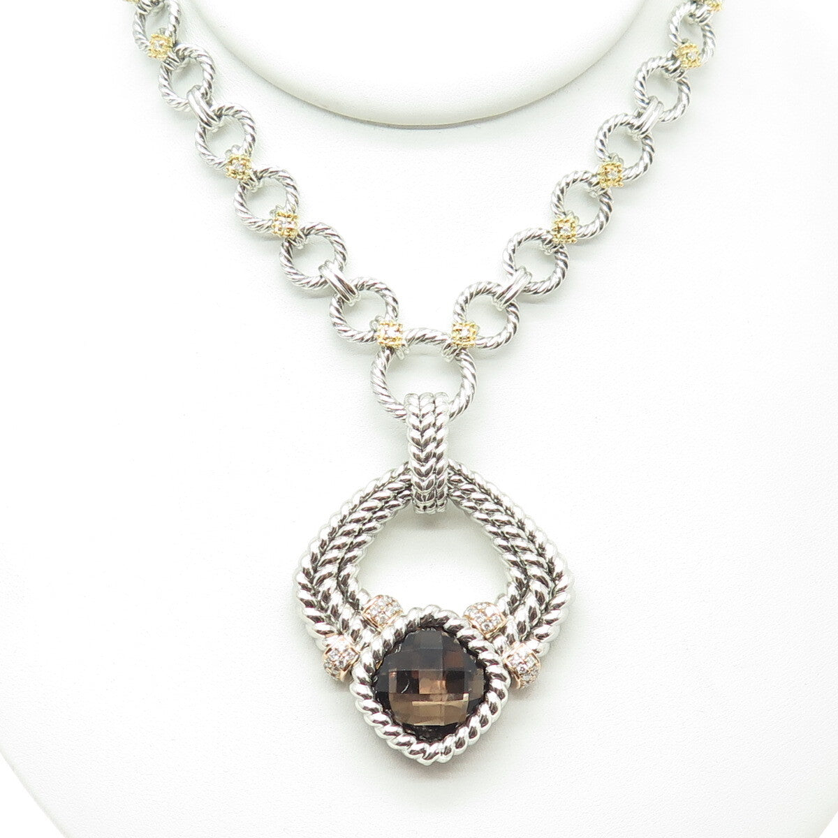 DANWAK 18K Gold Sterling 40-Diamond 0.50ct & Smoky Quartz 13.15ct Necklace 16"