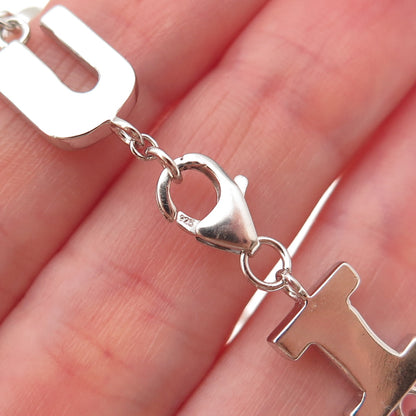 925 Sterling Silver I Love You Link Bracelet 6.25"