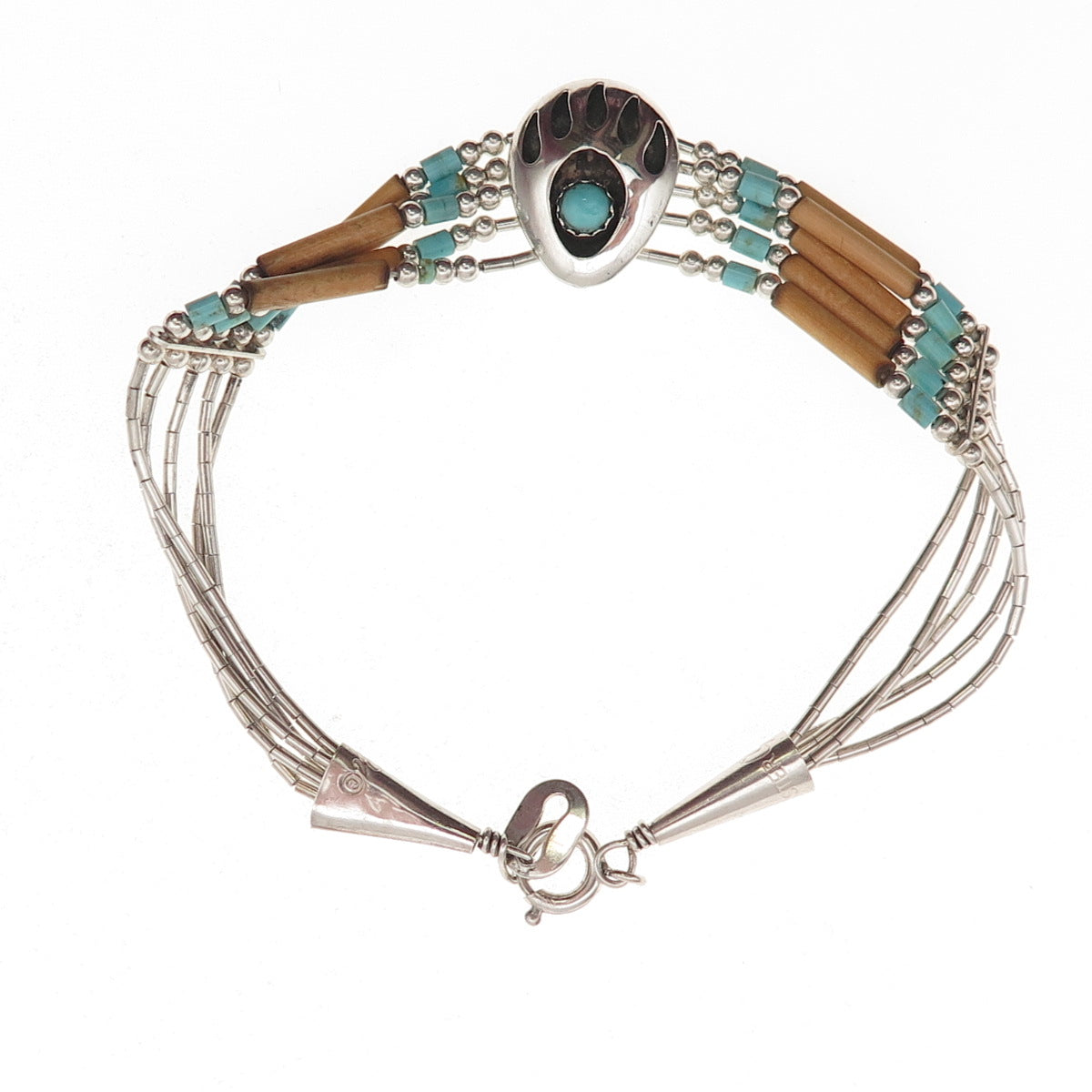 Carolyn Pollack & Quoc Turquoise Old Pawn Sterling Vintage Bear Paw Bracelet 7"