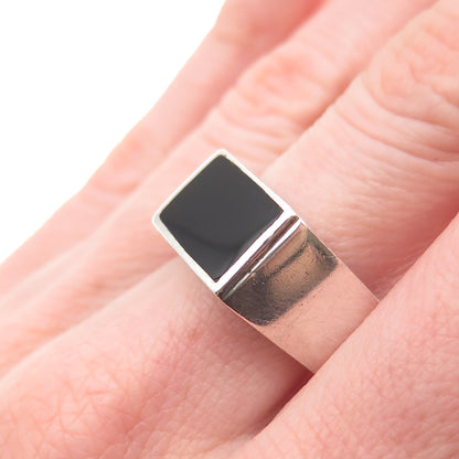 Old Pawn Sterling Silver Vintage Southwestern Black Onyx Signet Ring Size 9.25