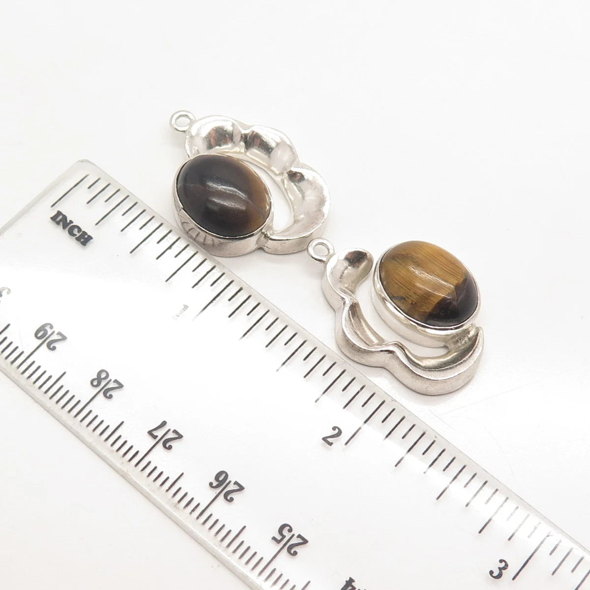 925 Sterling Silver Vintage Real Tiger Eye Gemstone Jacket Earrings