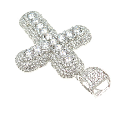 REL 925 Sterling Silver Pave C Z Cross Pendant