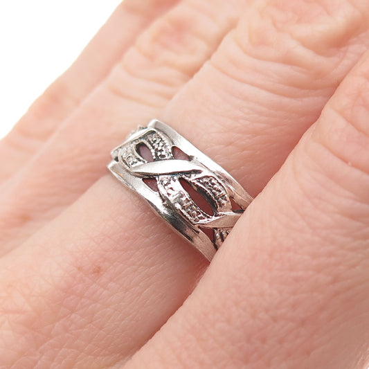 925 Sterling Silver Antique Art Deco Woven Oxidized Band Ring Size 8.25