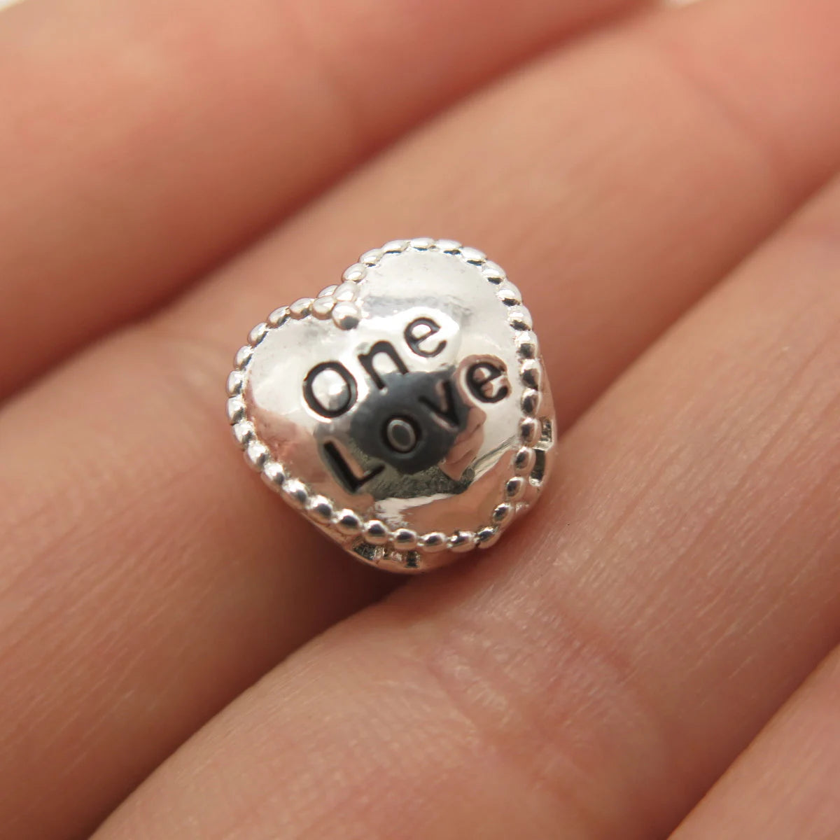 925 Sterling Silver Vintage "One Love" Heart Charm