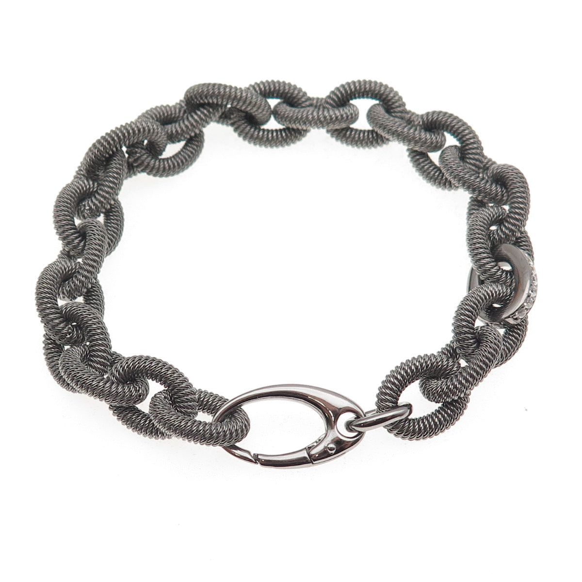 925 Sterling Silver Black Rhodium C Z Cable Link Bracelet 6.75"