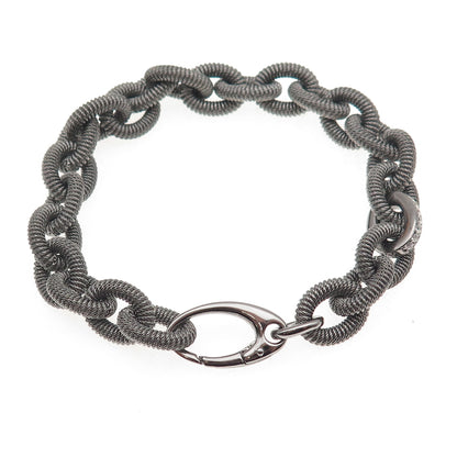 925 Sterling Silver Black Rhodium C Z Cable Link Bracelet 6.75"