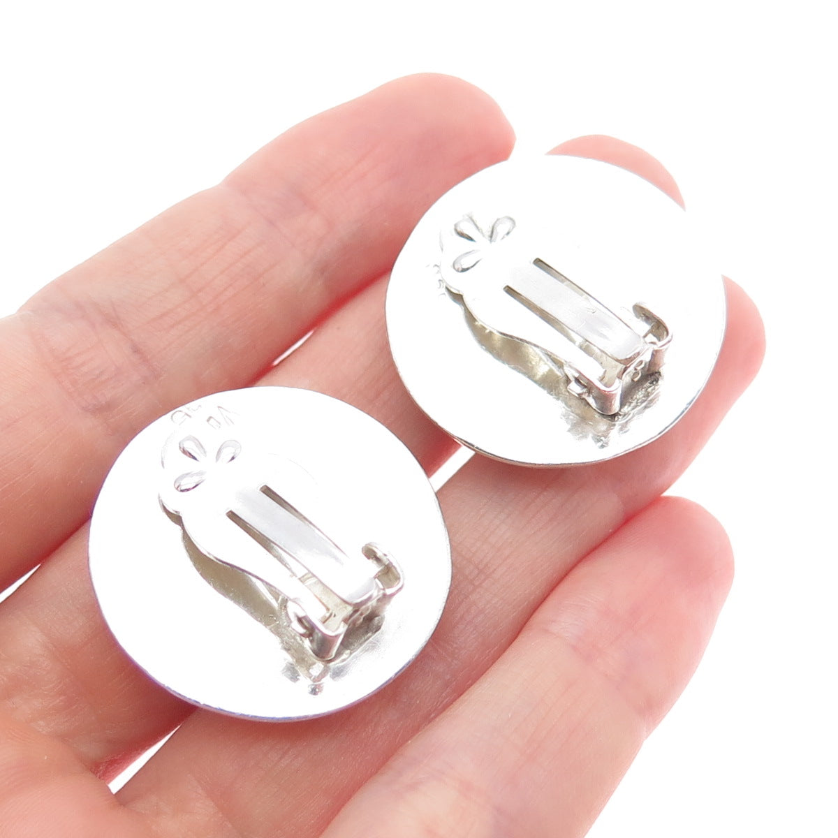 925 Sterling Silver Vintage Mexico Round-Cut C Z Modernist Clip On Earrings