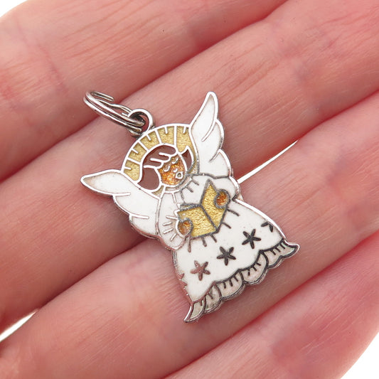 Wells 925 Sterling Silver Antique Art Deco Enamel Angel Charm Pendant
