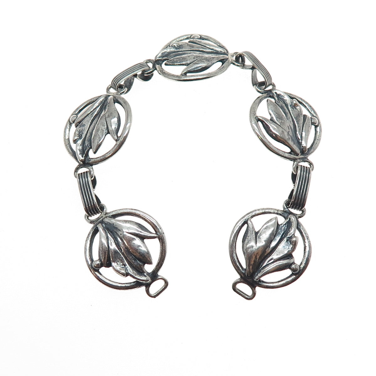 DANECRAFT 925 Sterling Antique Art Deco Floral Leaf Bracelet 6" (missing lock)