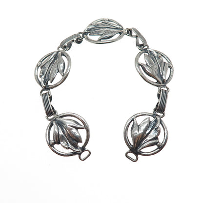 DANECRAFT 925 Sterling Antique Art Deco Floral Leaf Bracelet 6" (missing lock)