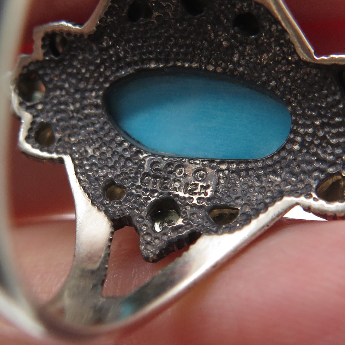 COLEMAN CO 12K Rose & Yellow Gold 925 Sterling Vintage Turquoise Ring Size 11.25
