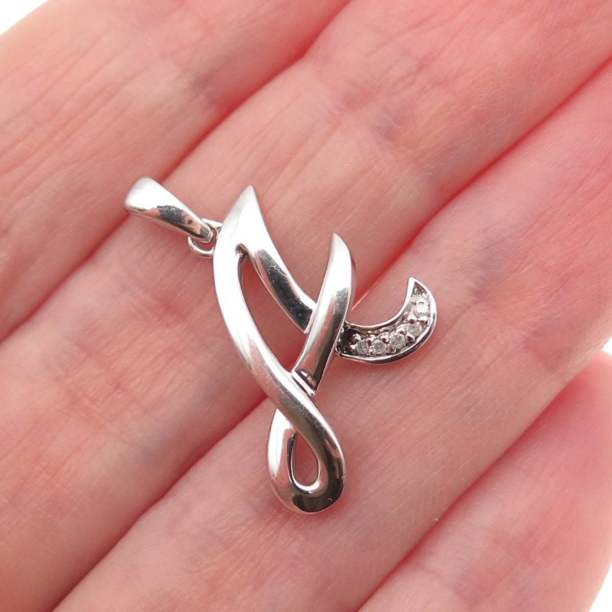 925 Sterling Silver Real Round-Cut Diamond Letter A Initial Charm Pendant