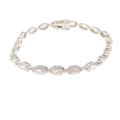 925 Sterling Silver Marquise-Cut C Z Link Bracelet 7"