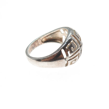 925 Sterling Silver Vintage Greek Maze Oxidized Dome Ring Size 6