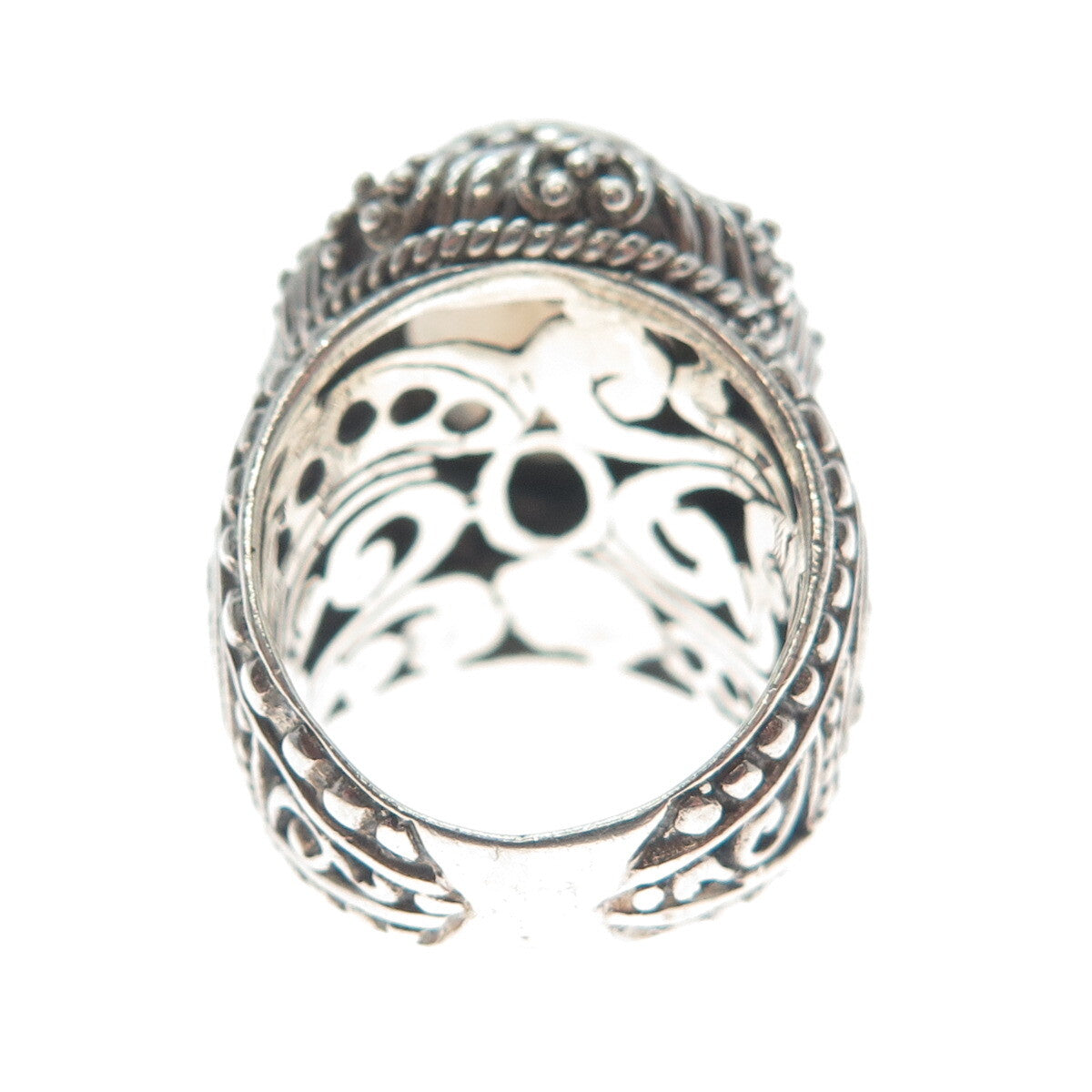 SARDA Sterling Silver Vintage Smoky Quartz Granulated Oxidized Ring Size 5.25