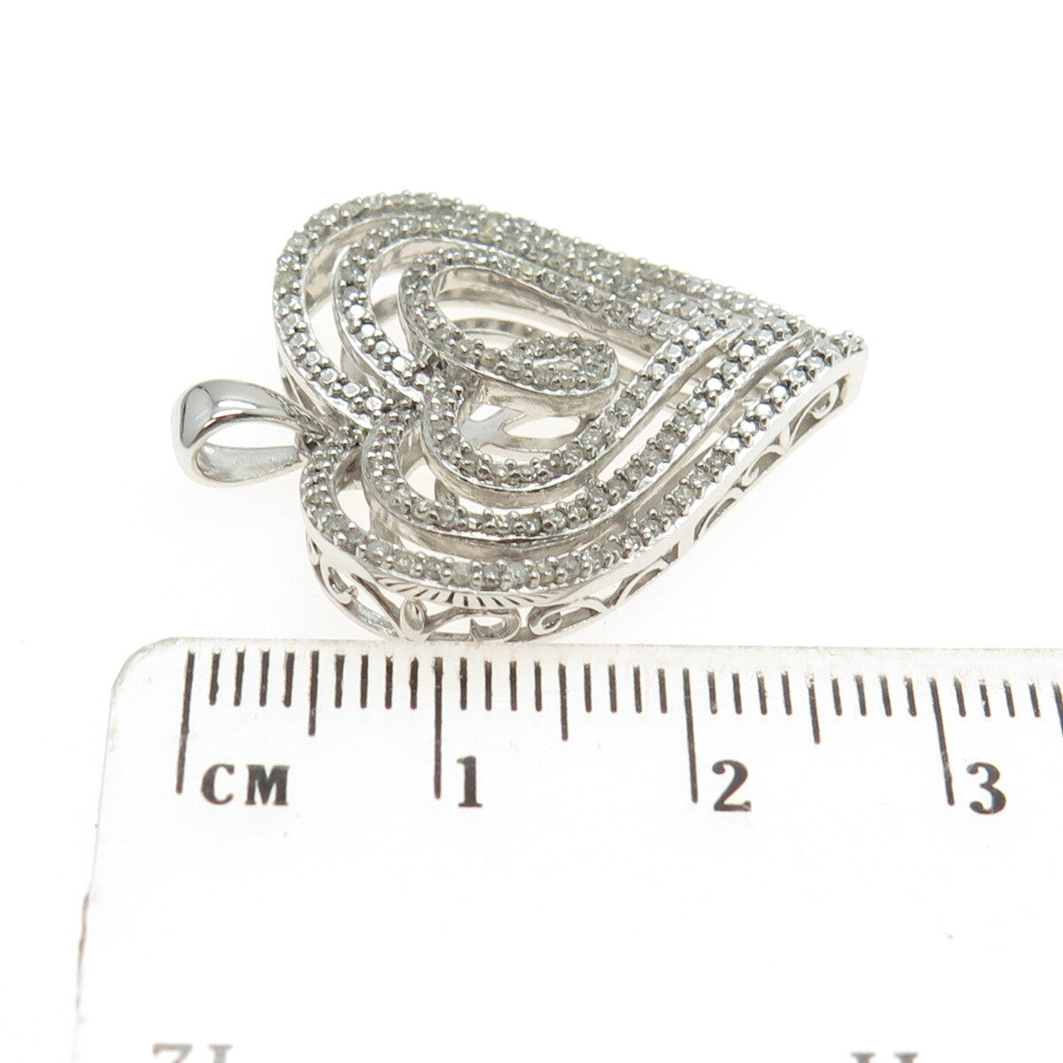 SUN 925 Sterling Silver Real Round-Cut Diamond Sparkle Heart Pendant