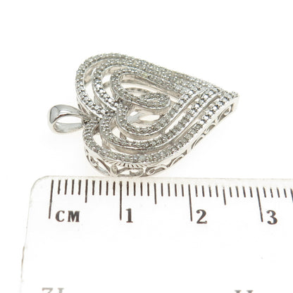 SUN 925 Sterling Silver Real Round-Cut Diamond Sparkle Heart Pendant