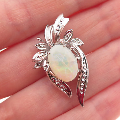 925 Sterling Silver Vintage Real Opal Floral Slide Charm Pendant