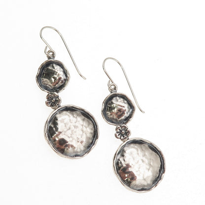 Or Paz PZ 925 Sterling Silver Vintage Israel Hammered Oxidized Dangle Earrings