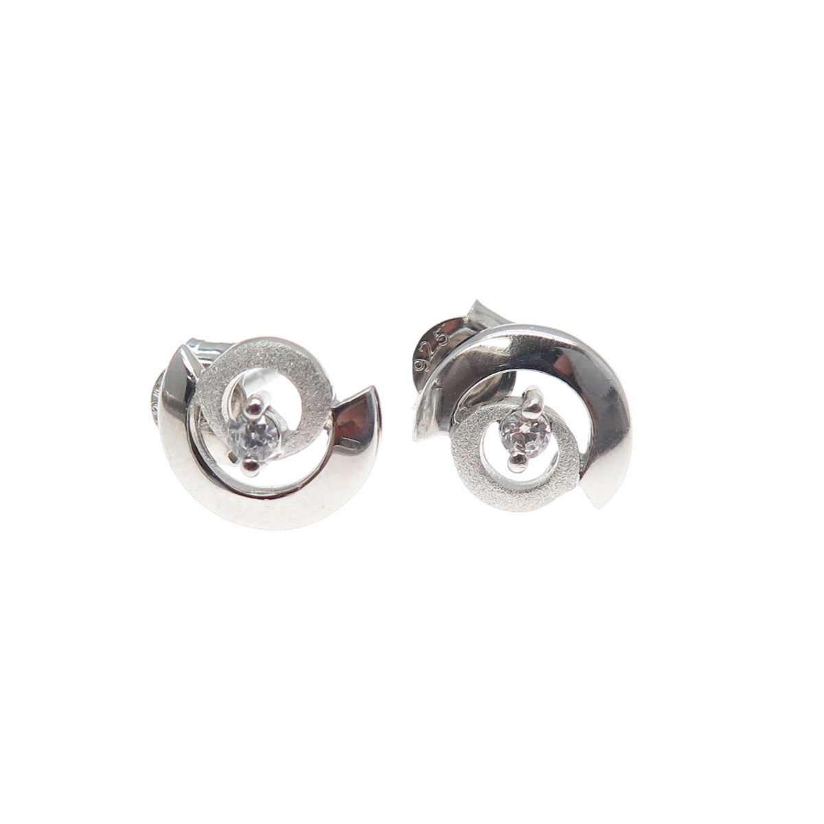 925 Sterling Silver Round-Cut C Z Modernist Crescent Moon Stud Earrings