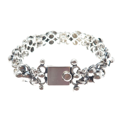 925 Sterling Silver Vintage Mexico Modernist Flower Beaded Bracelet 7.25"