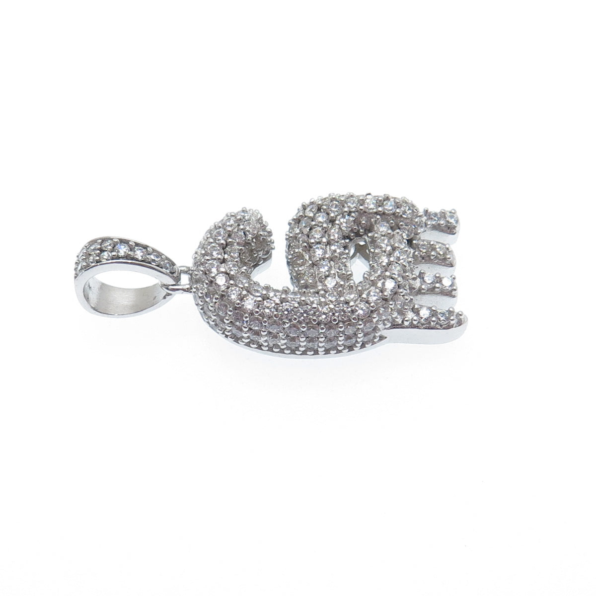 925 Sterling Silver Round-Cut C Z Sparkle Melted Letter G Initial Charm Pendant