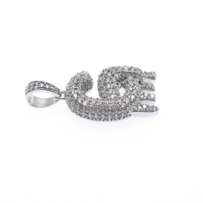925 Sterling Silver Round-Cut C Z Sparkle Melted Letter G Initial Charm Pendant