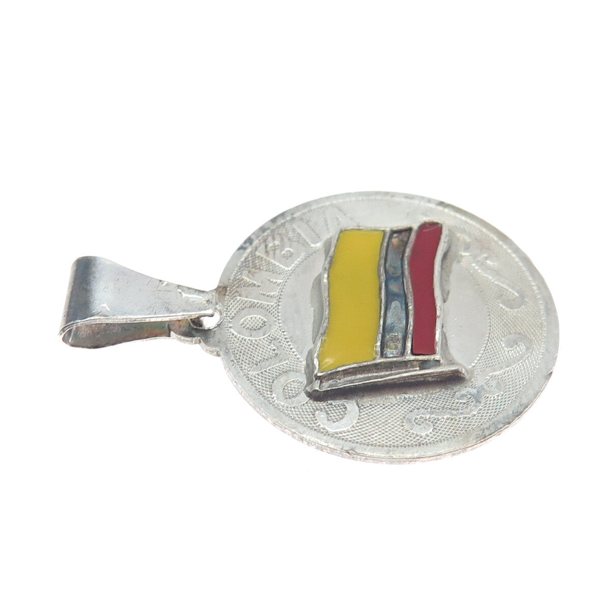 925 Sterling Silver Vintage Enamel Colombia Flag Charm Pendant