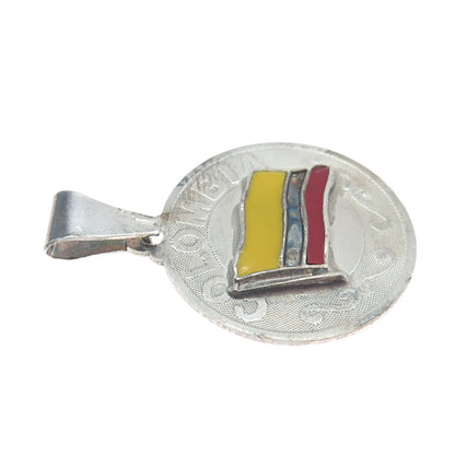 925 Sterling Silver Vintage Enamel Colombia Flag Charm Pendant